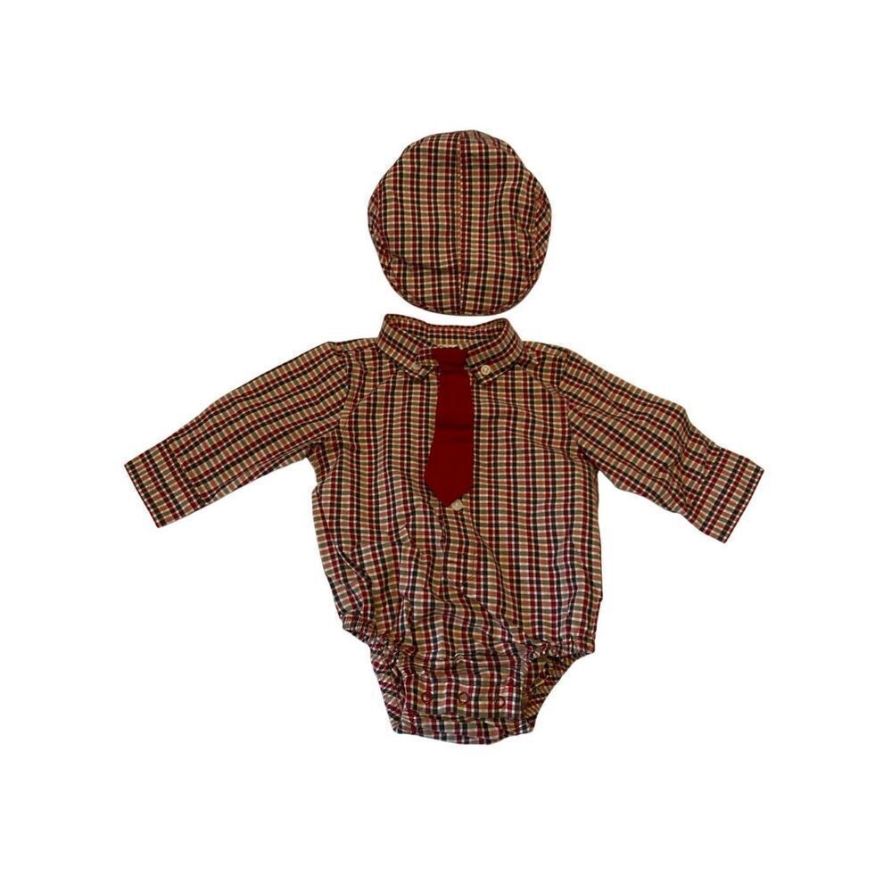 Baby 8 Boy 3-6 Months Plaid Bodysuit Hat Outfit Set Holiday Special Occasion